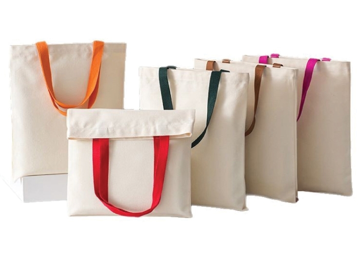 Beige Canvas Bag with Coloured Handle